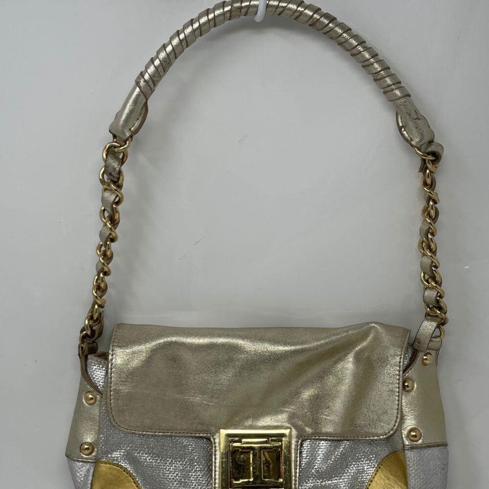 Halston Heritage Metallic Gold & Silver Leather Shoulder Bag, Vintage Y2K - Picture 4 of 8